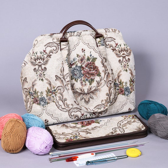 Knitting Bag, Yarn Tote Storage Organizer with Separate Crochet