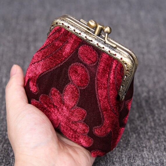 Louis Vuitton LV Cosmetic Pouch Case Kiss Lock Red Velvet Vintage