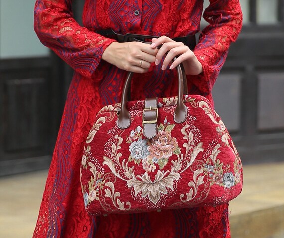 Red Leather and Brown Monogram Coated Canvas Flower Tote Gold Hardware, 2020