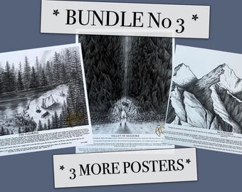 Paket nr 3* NYTT - 3 inspirerande affischer "Skuggornas dal, gläntan och bergen" handsignerade av Jen Ledger 20x25 cm