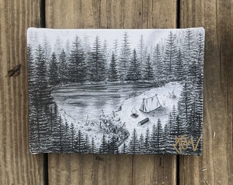 THE CLEARING Litet (18 x 13 cm) signerat canvastavla (skiss av Jen Ledger)