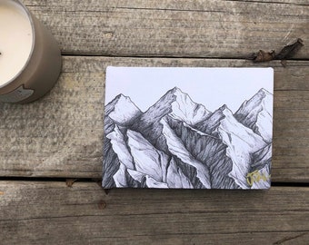 MOUNTAINS Small (7”x5”) Signed Canvas Art Print (Sketch by Jen Ledger)