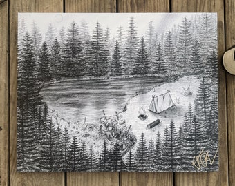 Stort signerat canvastavla "The Clearing" (50 x 40 cm) (skiss av Jen Ledger)