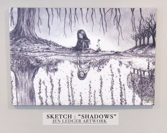SKUGGOR Litet (13x18 cm) Signerat Canvastavla (Skiss av Jen Ledger)