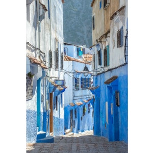 Moroccan Blue City Print, Chefchaouen Print, Morocco Photography, Blue City Photograph, Travel Print, Morocco Decor, Street Photograph image 2