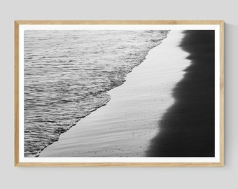 Ocean Beach Wall Art Print, Black and White Coastal Landscape Photography, Nautical Beach Decor