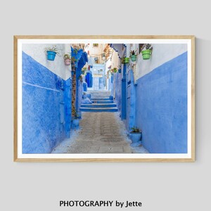 Moroccan Blue City Street Photography Print, Chefchaouen Wall Art, Blue Decor