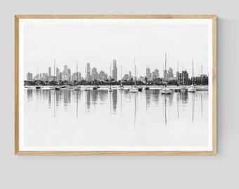 Melbourne City Skyline Print: Black and White Australian Decor