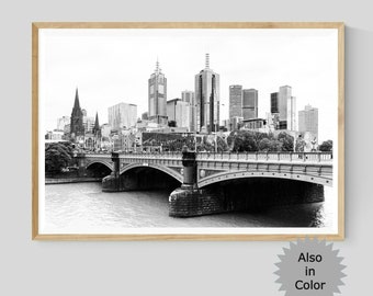 Melbourne City Print, Black and White Wall Art, Australian Monochrome Decor