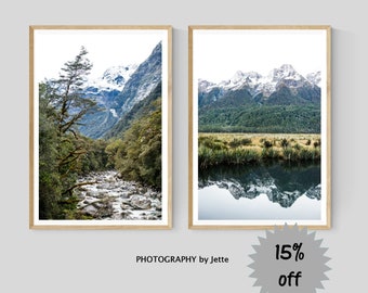 Set of 2 New Zealand Prints, Landscape Wall Art, Mountain Nature Photography