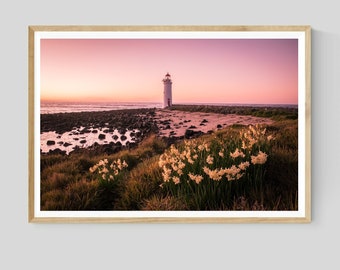 Port Fairy Lighthouse Print, Sunrise Beach Photography, Ocean Wall Art, Australian Coastal Landscape