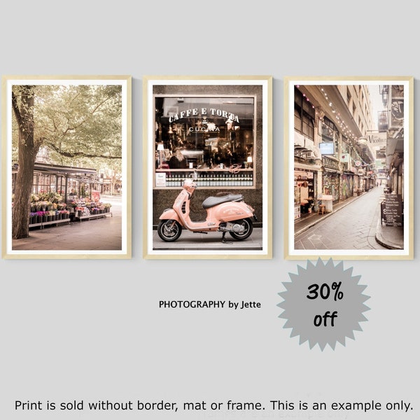 Set of 3 Melbourne Wall Art Prints, Australian Photography, Cafe and Laneways, Kitchen and Dining Decor