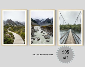 Set of 3 New Zealand Prints, Nature Photography, Mountain Wall Art, Gallery Wall Set