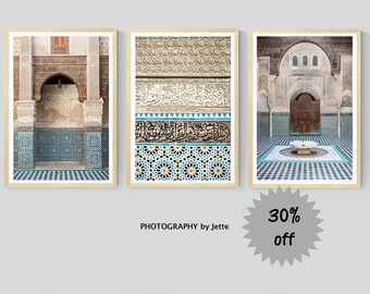 Moroccan Print Set, Set of 3 Prints, Medersa Bou Inania, Fes Photography, Moroccan Decor