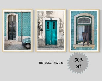 Portugal Print Set of 3 Prints, Aqua Wall Art, European Photography, Gallery Wall Print Set