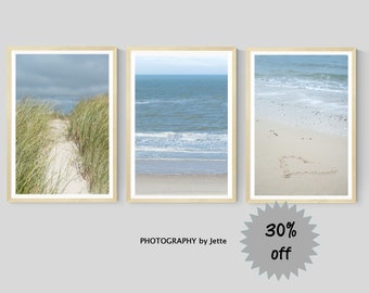 Set of 3 Beach Photography Wall Prints, Ocean Landscape Gallery Set, Coastal Home Art Decor, Hampton Style Print Set