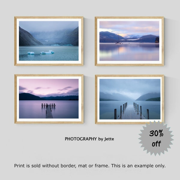 Set of 4 New Zealand Prints, Fjord and Lake Landscape Print Set, Nature Wall Art