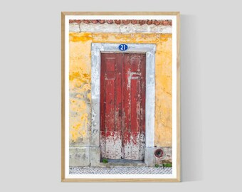 Red Door Photography Print, Portugal Wall Art, Rustic Decor