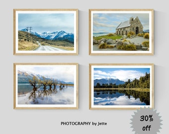 New Zealand Landscape Print Set of 4, Nature Gallery Wall Art , Travel Photography