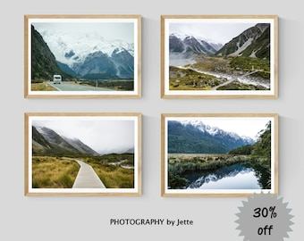 Set of 4 New Zealand Prints, Landscape Print Set, Nature Wall Art