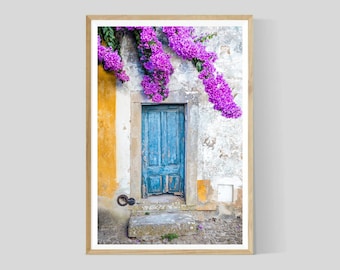 Portugal Photography Print, Obidos Street Scene, Door Photography, Travel Wall Art, European Home decor