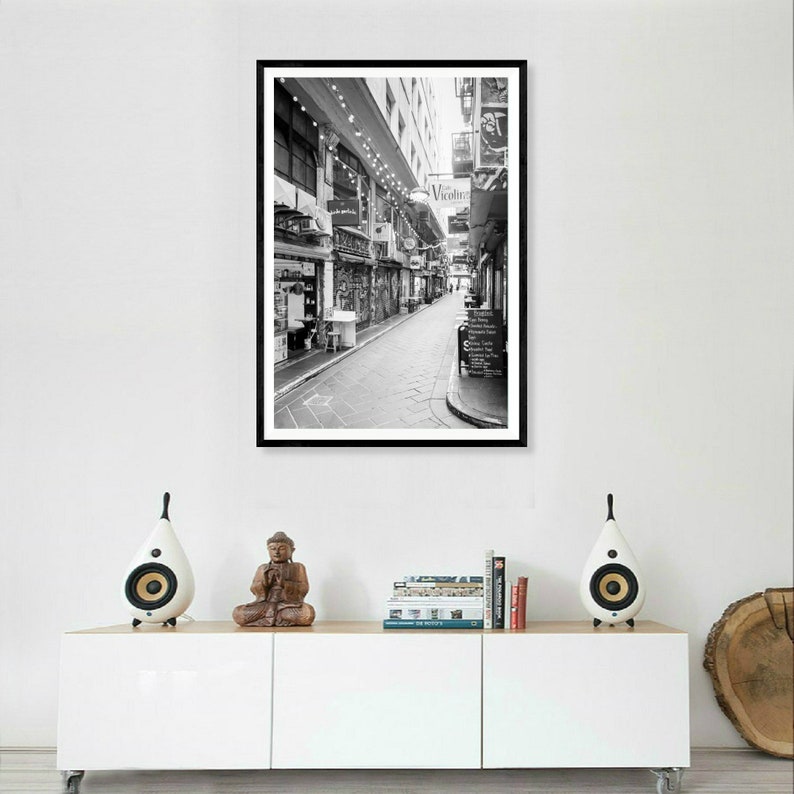 Melbourne Laneway Photography Print Centre Place Black and White Cafe Wall Art Australian Photography