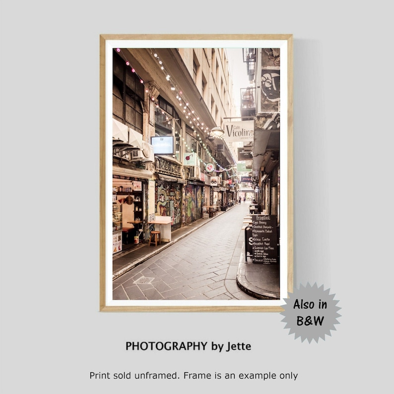 Melbourne Laneway Photography Print Centre Place Black and White Cafe Wall Art Australian Photography