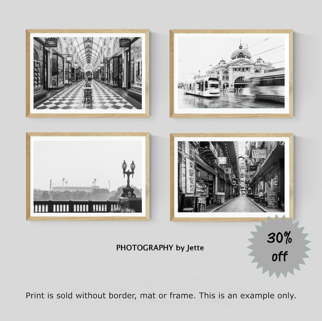 Set of 4 Melbourne Prints, Australian Black and White Wall Art