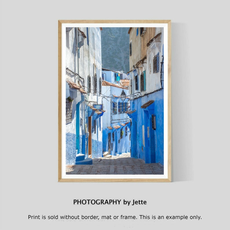 Moroccan Blue City Print, Chefchaouen Print, Morocco Photography, Blue City Photograph, Travel Print, Morocco Decor, Street Photograph image 1