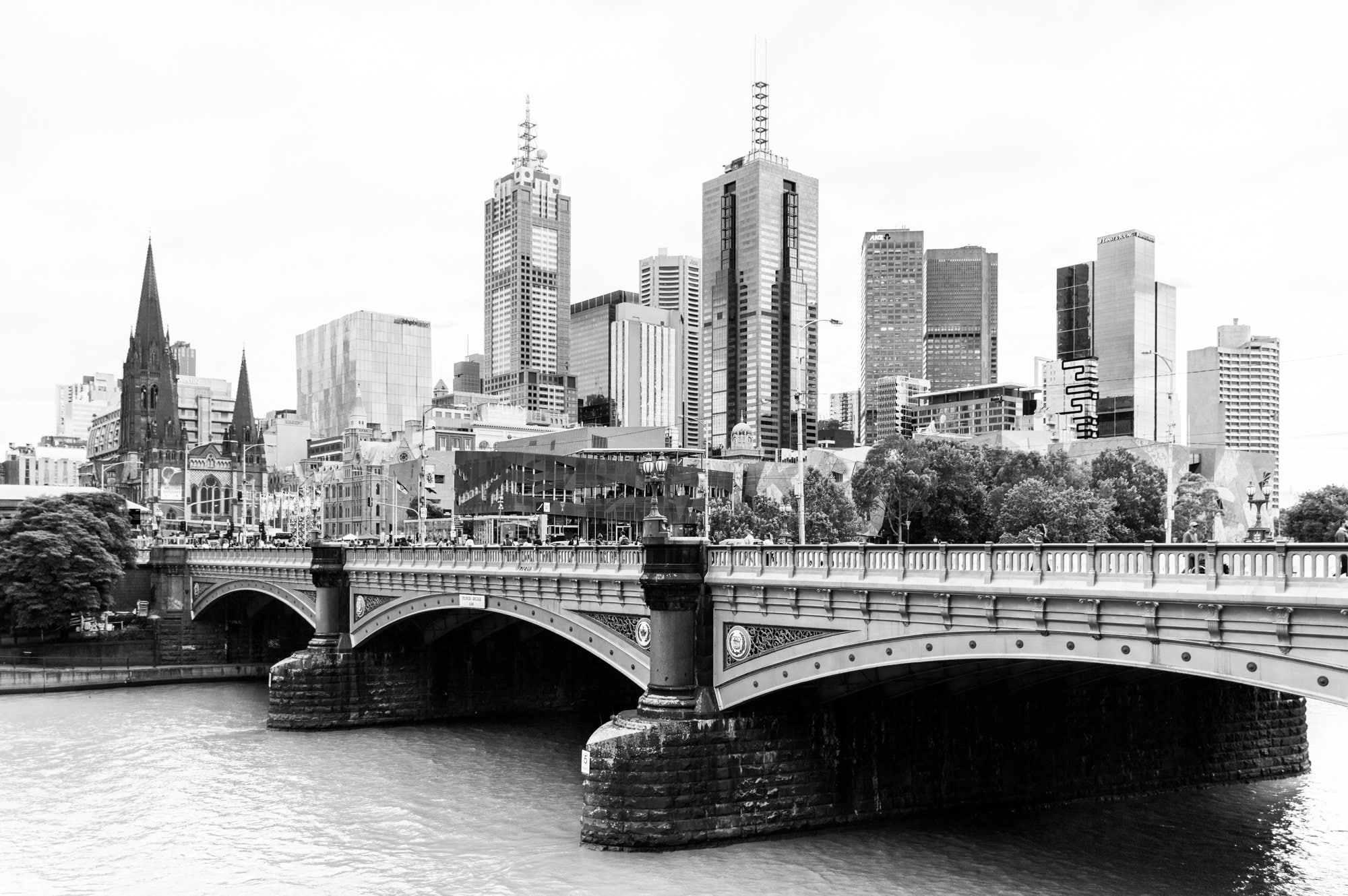 Melbourne City Print, Black and White Wall Art, Australian Monochrome