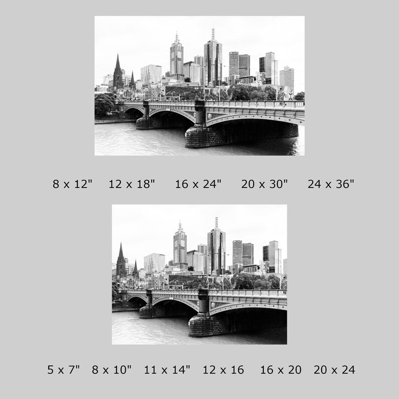 May include: A black and white photograph of a bridge over a river with a city skyline in the background. The bridge has multiple arches and is made of stone. The city skyline is made up of tall buildings, including a church steeple.