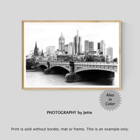 Melbourne City Print, Black and White Wall Art, Australian Monochrome Decor