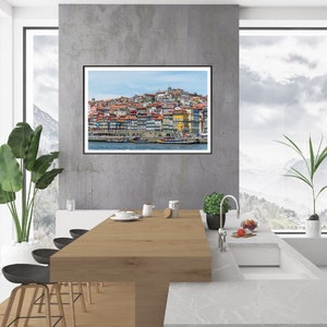 May include: A photograph of a cityscape with colorful buildings along a waterfront. The buildings are clustered together and have a variety of architectural styles. The water is calm and reflects the sky.