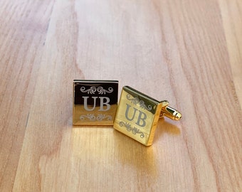 Chrome Square Personalised Engraved Initial Cufflinks - Best Gift - Gift Box Available