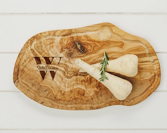Personalized Olive Wood Cheese Board with Groove, Custom Carving