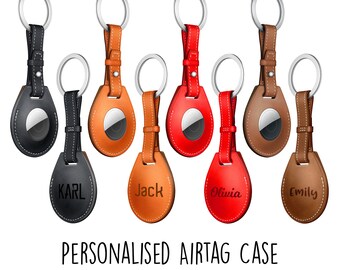 Personalised PU Leather Apple Airtag Case Keyring