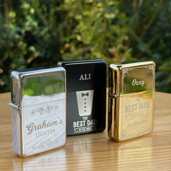 Personalisiertes nachfüllbares Geschenkset mit Gravur für Feuerzeuge mit Box - Geschenk für einen besonderen Tag - Hochzeitsgeschenk Groomsman Usher Geburtstagsgeschenk mit Gravur