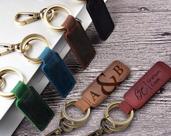 Personalized Full Grain Leather Keychain, Anniversary Gift