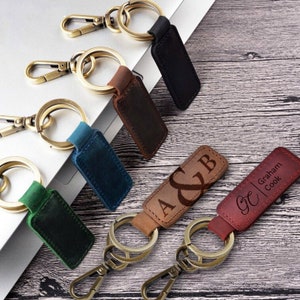 Personalized Leather Key Chain, Third Anniversary Gift, Valentine's Day Gift, Custom Leather Keyring, Leather Anniversary Gift