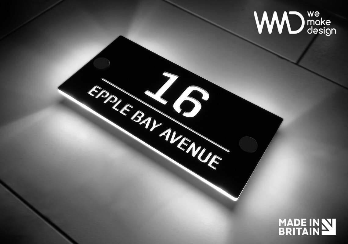 Illuminated Modern Rectangular Acrylic House Sign Led Light Etsy