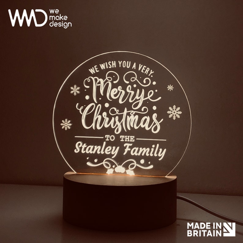 Personalised Led Lamp With Wooden Base Etsy