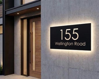 Illuminated Modern Rectangular Acrylic House Sign Led Light 40x20cm
