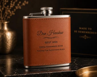 Personalized Leather Hip Flask, Engraved Gift (6oz)
