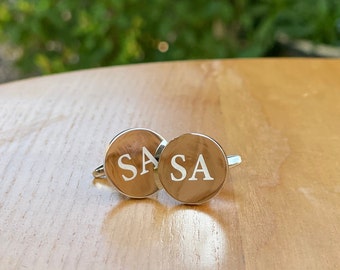 Personalized Chrome Cufflinks – Engraved Initial Gift