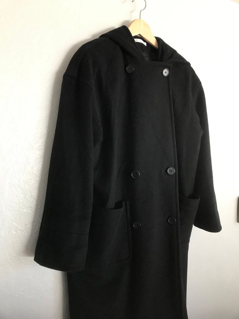 Vintage Perry Ellis black wool coat with hood Union made M/L | Etsy