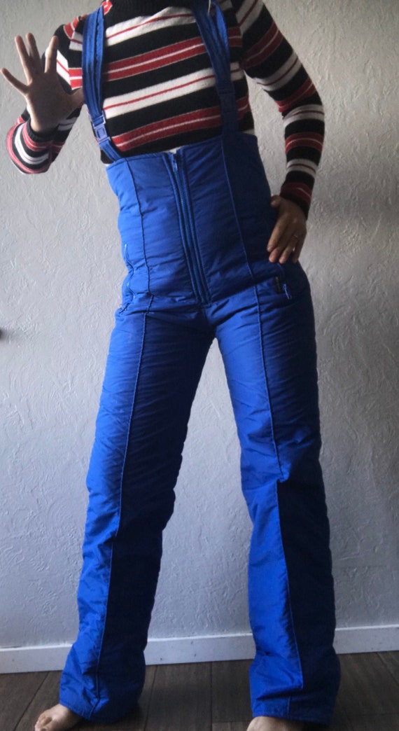 Vintage Rainbow West blue ski bibs medium