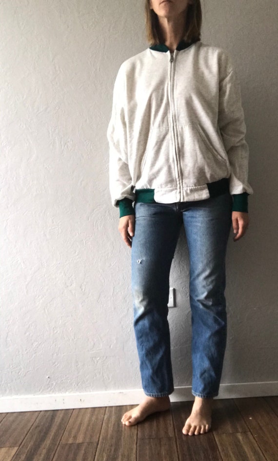Vintage Key workwear gray green zip up sweater med