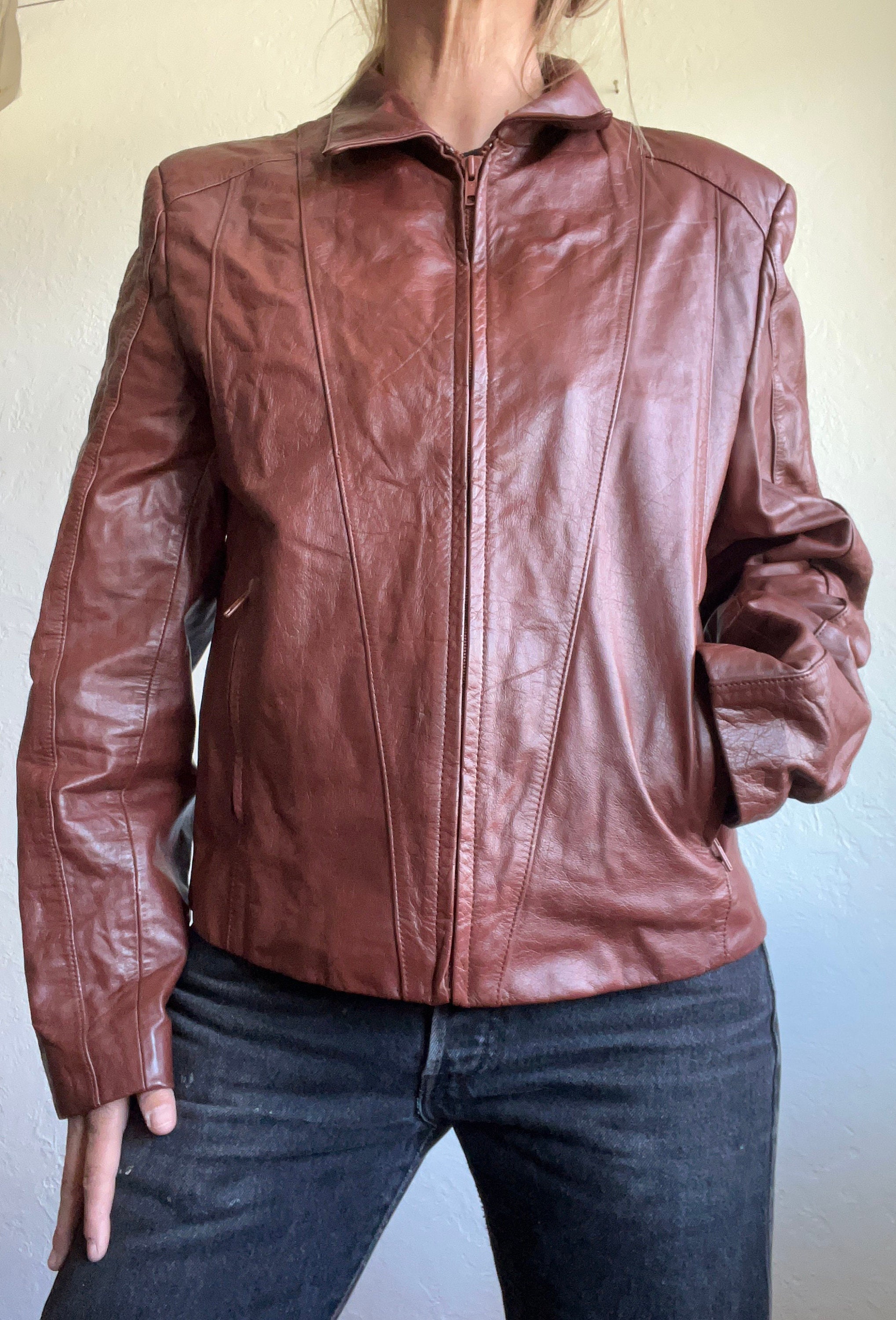 Snake Leather Distressed Pattern Women Dark Maroon Red Leather Jacket -  Leather Skin Shop