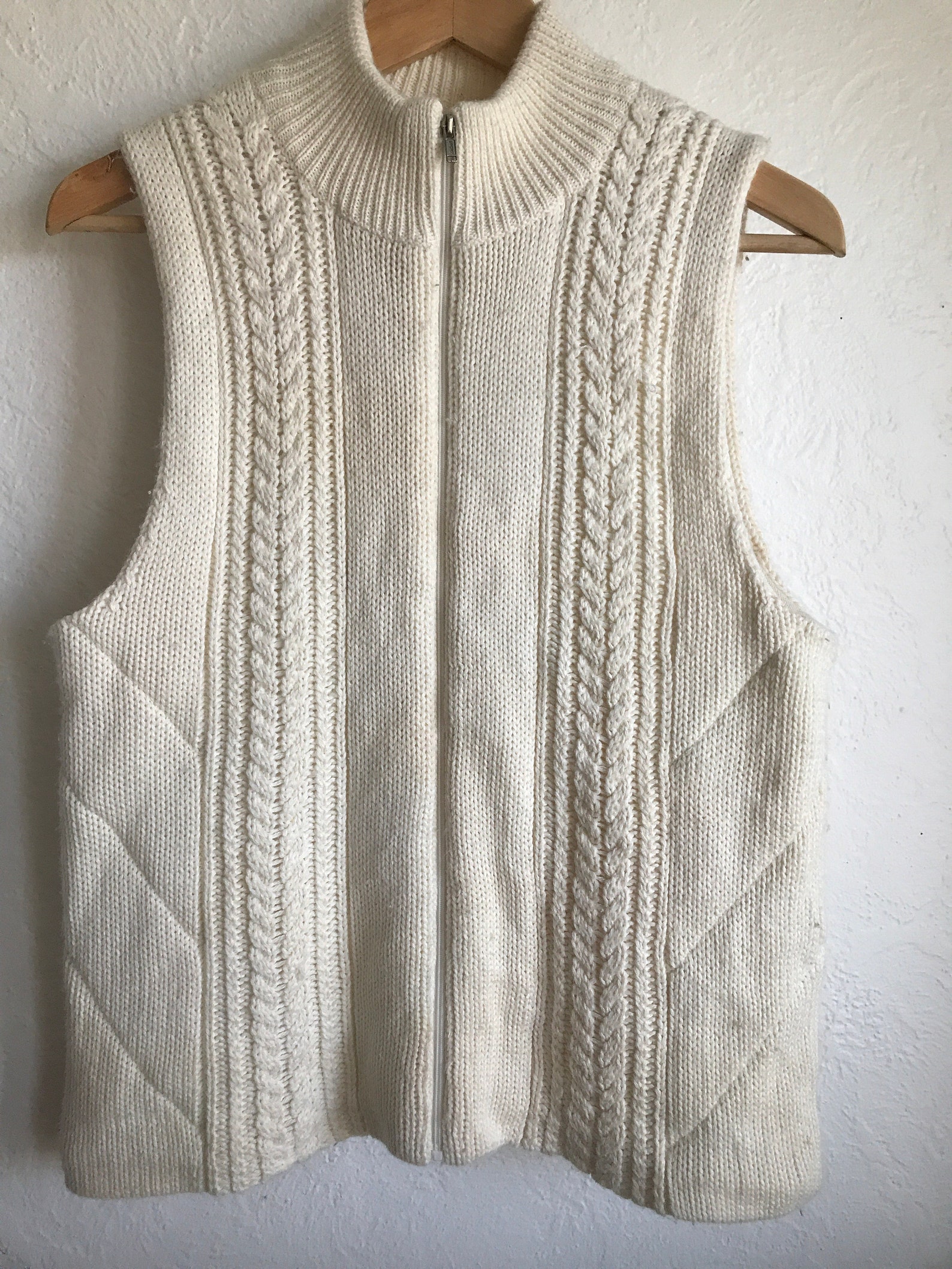 Jones Wear Sport Vintage Wool Blend Ivory Sweater Vest Zip Etsy