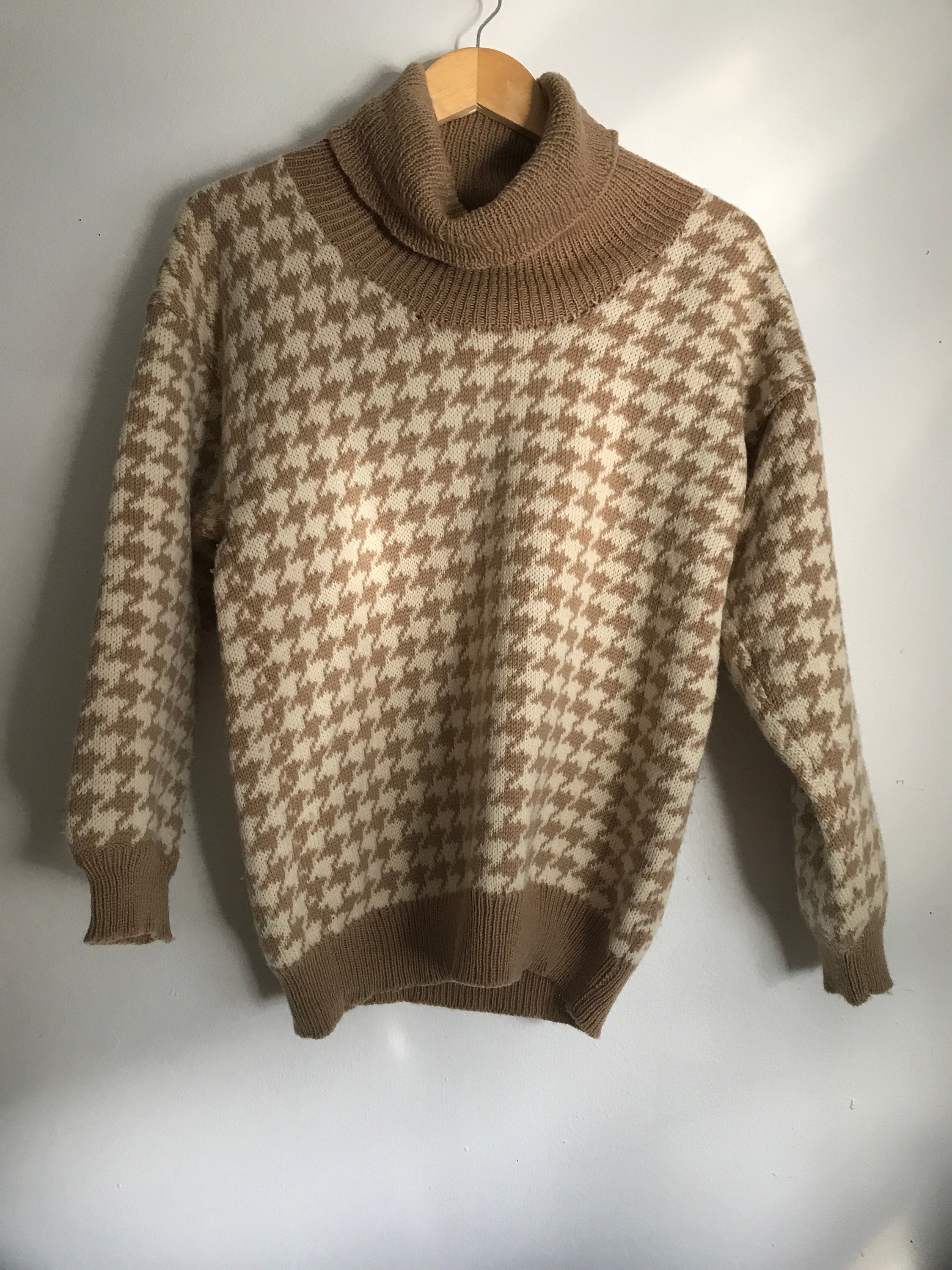 Vintage Houndstooth cowl turtleneck sweater medium | Etsy
